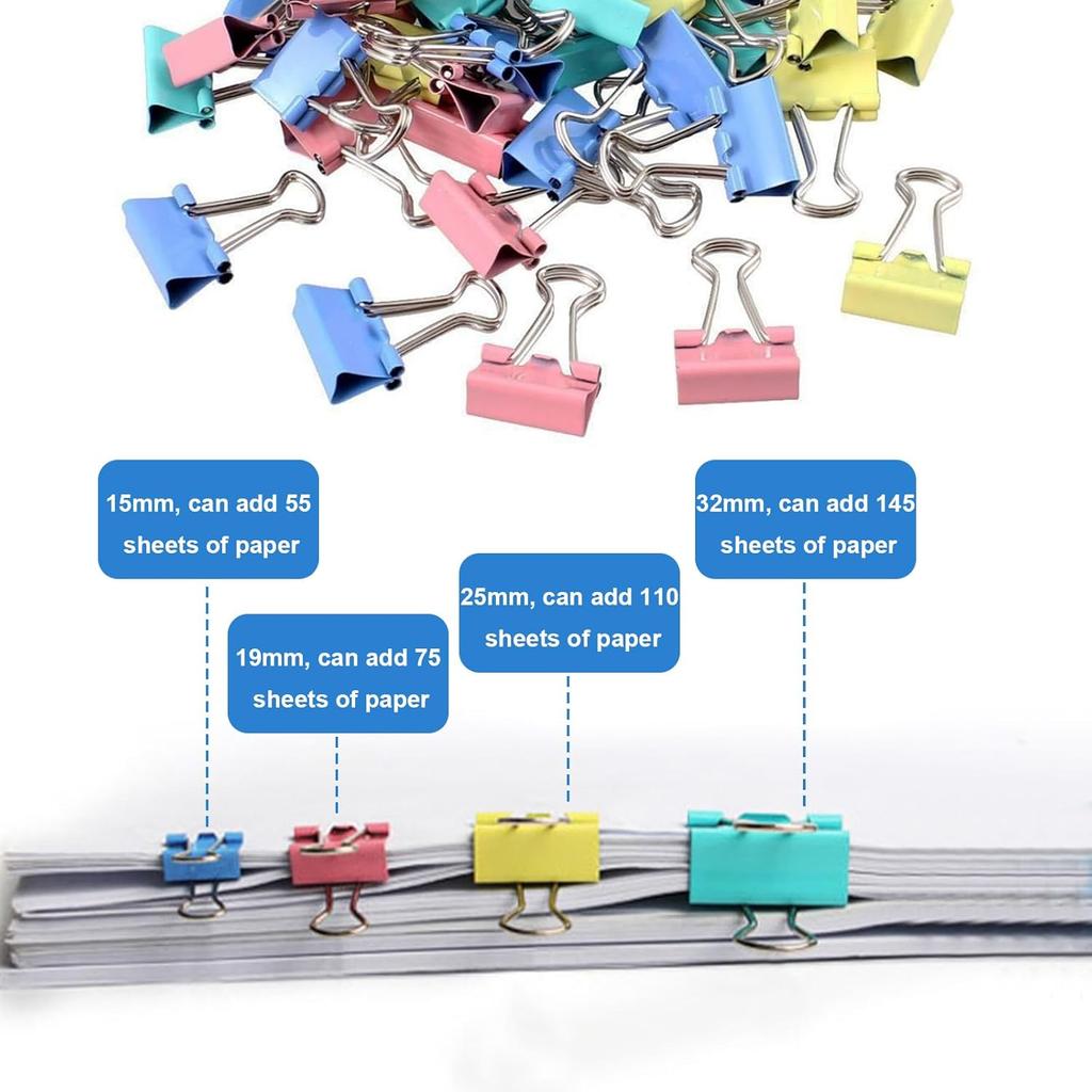 170 Pcs Binder Clips Assorted Sizes, Colored Large, Medium, Small Binder Paper Clips for Office Supplies, Home, School Document Organizing (Blue,