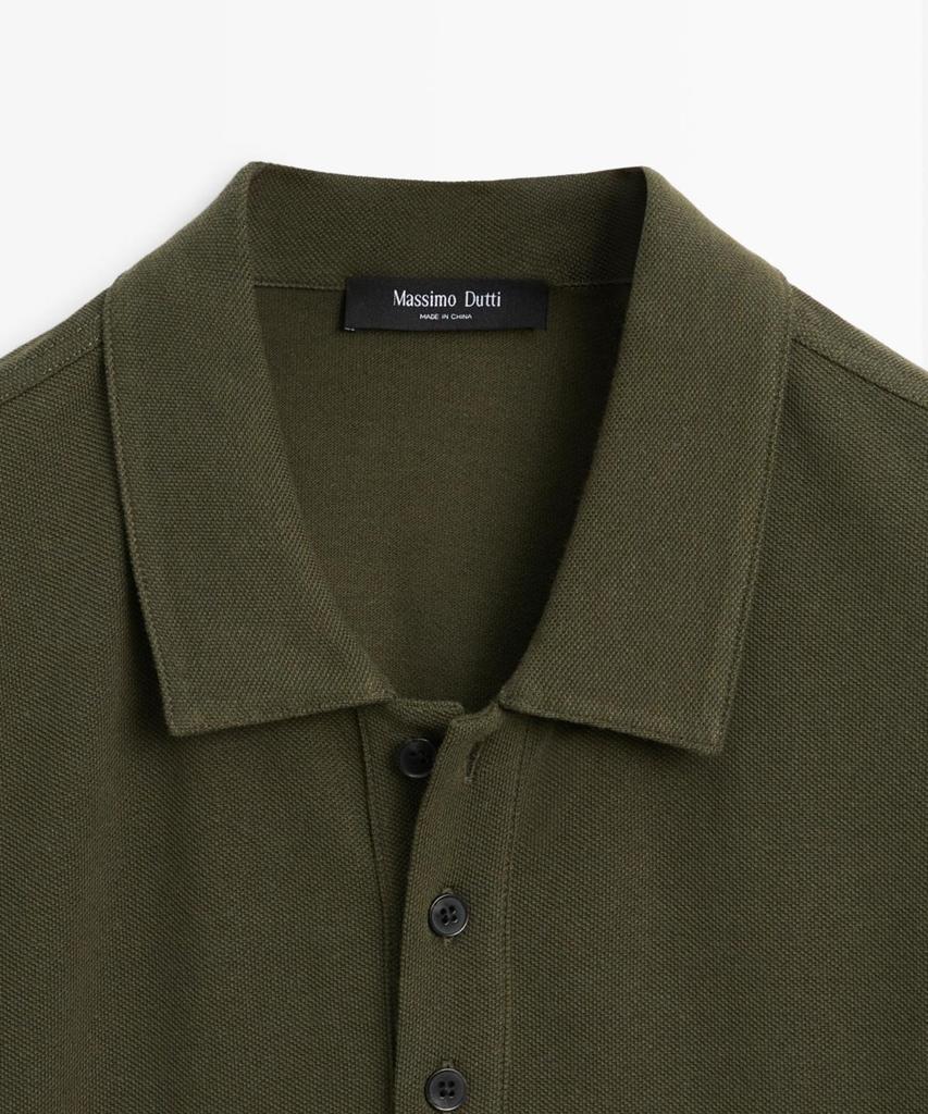 Masimodutti Micro Textured Cotton Blend Polo Shirt