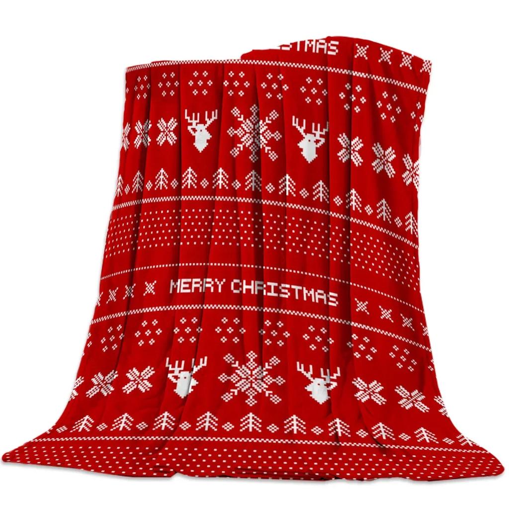 Christmas Winter Animals Checkered Buffalo Blankets Throw Cover Fleece Comfort Warm Room Couch Home Bedspread Blanket