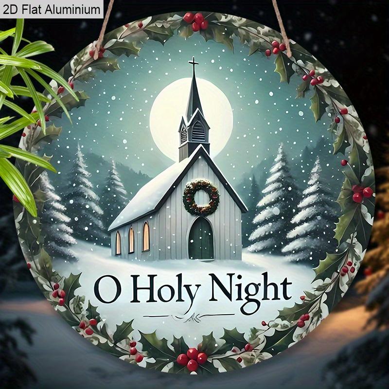 2D Flat Aluminium Nativity Christmas Sign - O Holy Night Figurine Ornaments - Aluminium Manger Sign - Ideal for Front Door, Wall, Porch, Window Decor