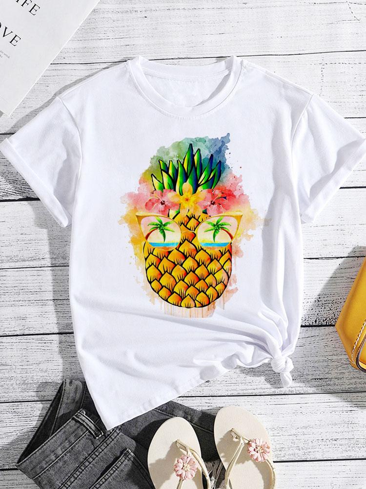 Sweet Life Pineapple Printed T Shirt Summer Women T Shirt Fashion Cute Graphic Tee Shirts Ladies Short Sleeve Tops Clothing