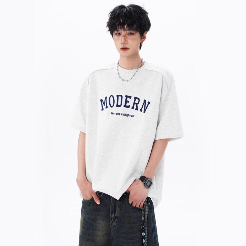 

Men Contrast Stitching Letter Print Short Sleeve T Shirt Casual Loose Oversized Streetwear Summer Top M белый