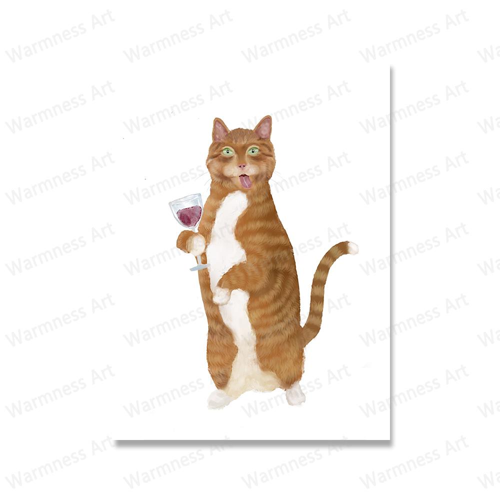Schwarze Katze, Verbrecherfoto, Wandkunst, Leinwand, Poster, Orange Tabby, Wein trinkend, Drucke, Gemälde, Badezimmer, Zimmer, dekorative Toilettenbilder