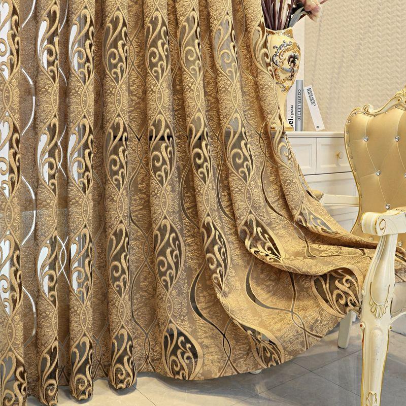 

1 шт. Элегантная золотистая жаккардовая занавеска для гостиной, спальни и балкона - идеальный домашний декор 500*270CM