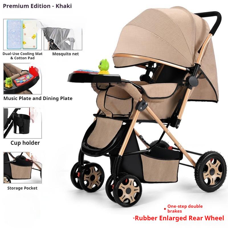 Two-way Stroller Can Sit and Lie Down, Folding Light Stroller, High Landscape 0-3 Years Old Stroller