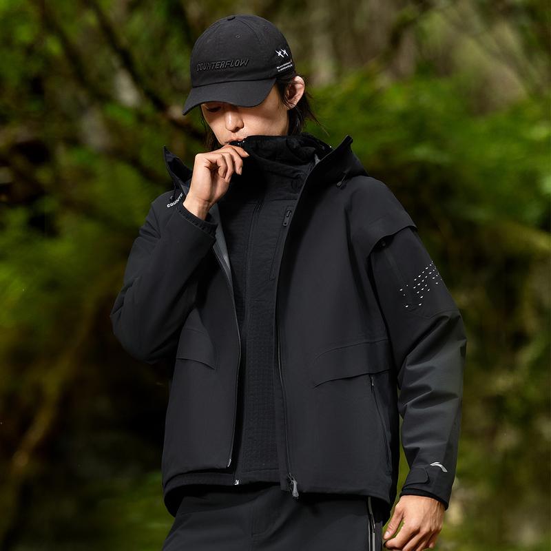 Li Ning CF Su Wan Long Jia Breath Serie Winddichte Wasserdichte Wanderjacke Unisex Jacke Schwarz AEMU047-3