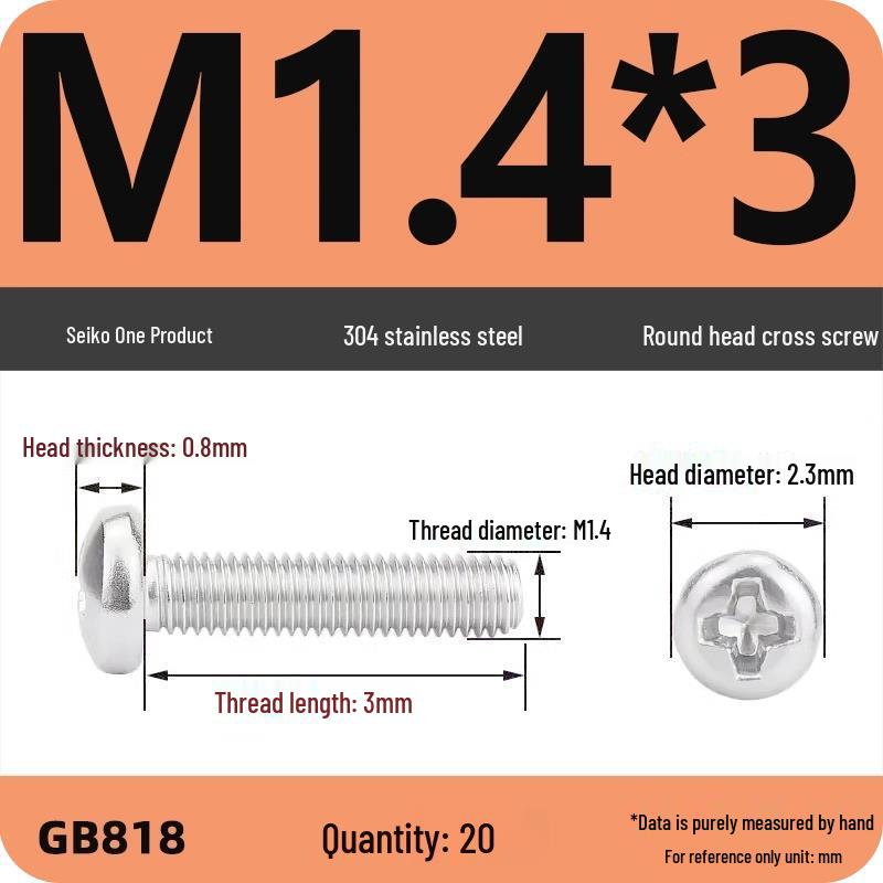 Phillips Pan Head Machine Screws, 304 Stainless Steel, Sizes M1-M10