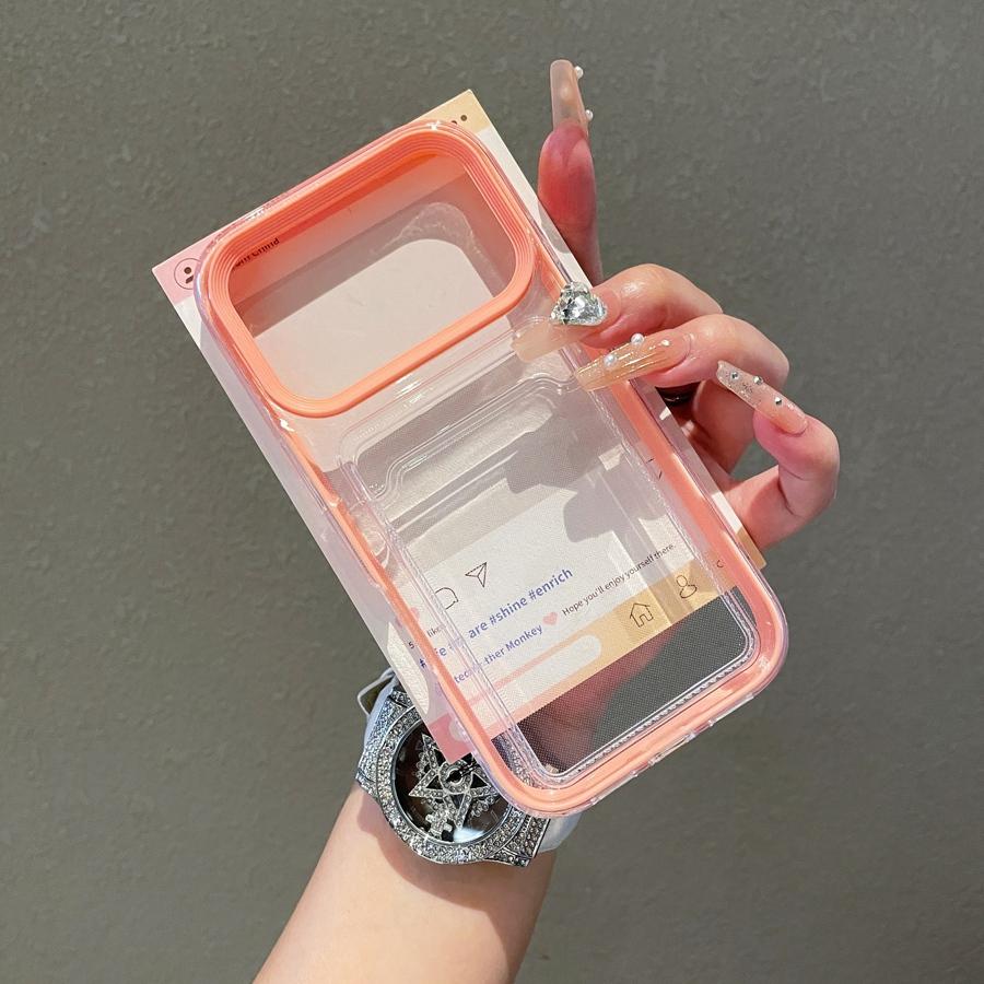 

Прозрачный чехол для телефона 3 в 1 с держателем для карт, противоударный и не желтеющий ТПУ, легкий доступ к кредитным картам для iPhone 17 Pro Max 16 15 14 13 12 11 XR X Max iPhone XR розовый