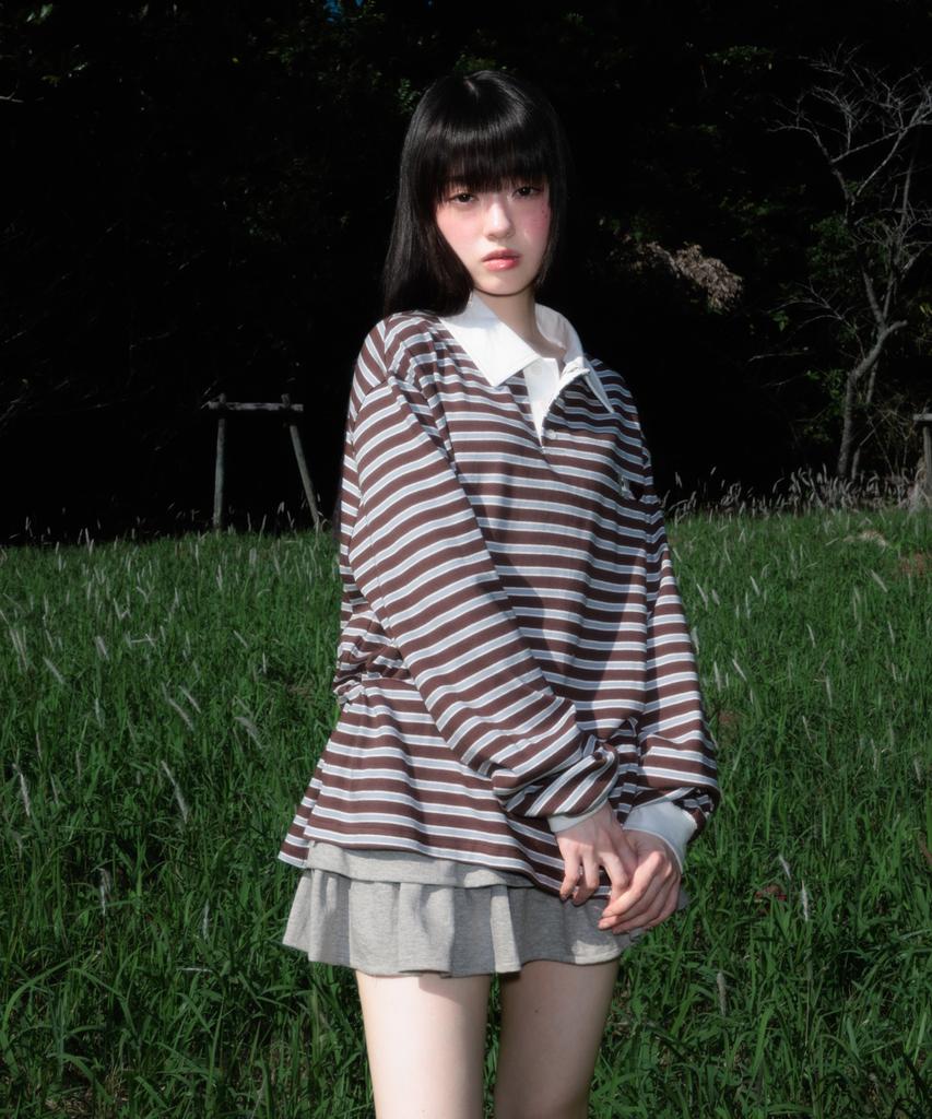 ROSEFRANTZ Stripe Collar Long Sleeve [Brown]