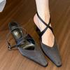 Mid Thin Heels Wedding Shoes For Bride Women's Pionted Toe Pumps 2025 New Style Cross Strap Party Satin Prom Dress Women Sandals