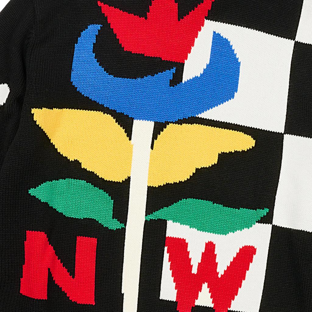 Palace X Jcc+ Collaboration Ss25 Drop8 Black And White Plaid Letter Pattern Printed Ribbed Edge Knit Crewneck Loose Sweater Unisex sweater P28JCCKW001