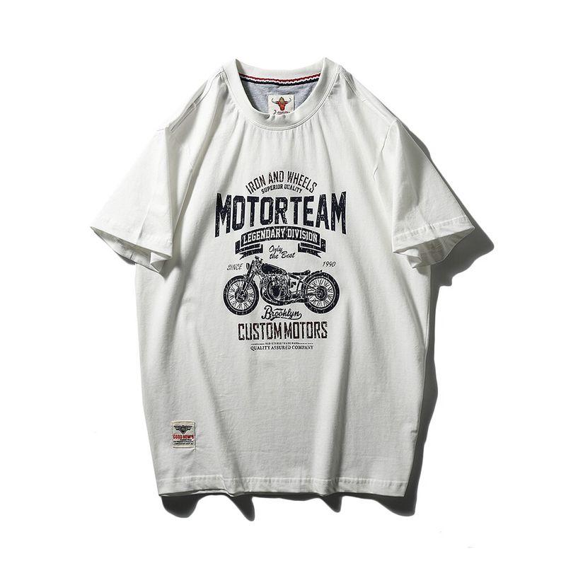 American Retro Pure Cotton Trendy Brand Motorcycle Print Short-Sleeve T-Shirt for Men, Summer Base Layer, Foreign Trade Men's Vintage T-Shirt