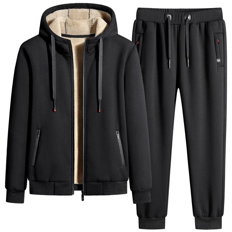Mens Lamb Cashmere Sets Tracksuit Men Winter Wool Hooded Sweatshirt Thick Warm Sportswear Male Suit Two Piece Set Casual Sets