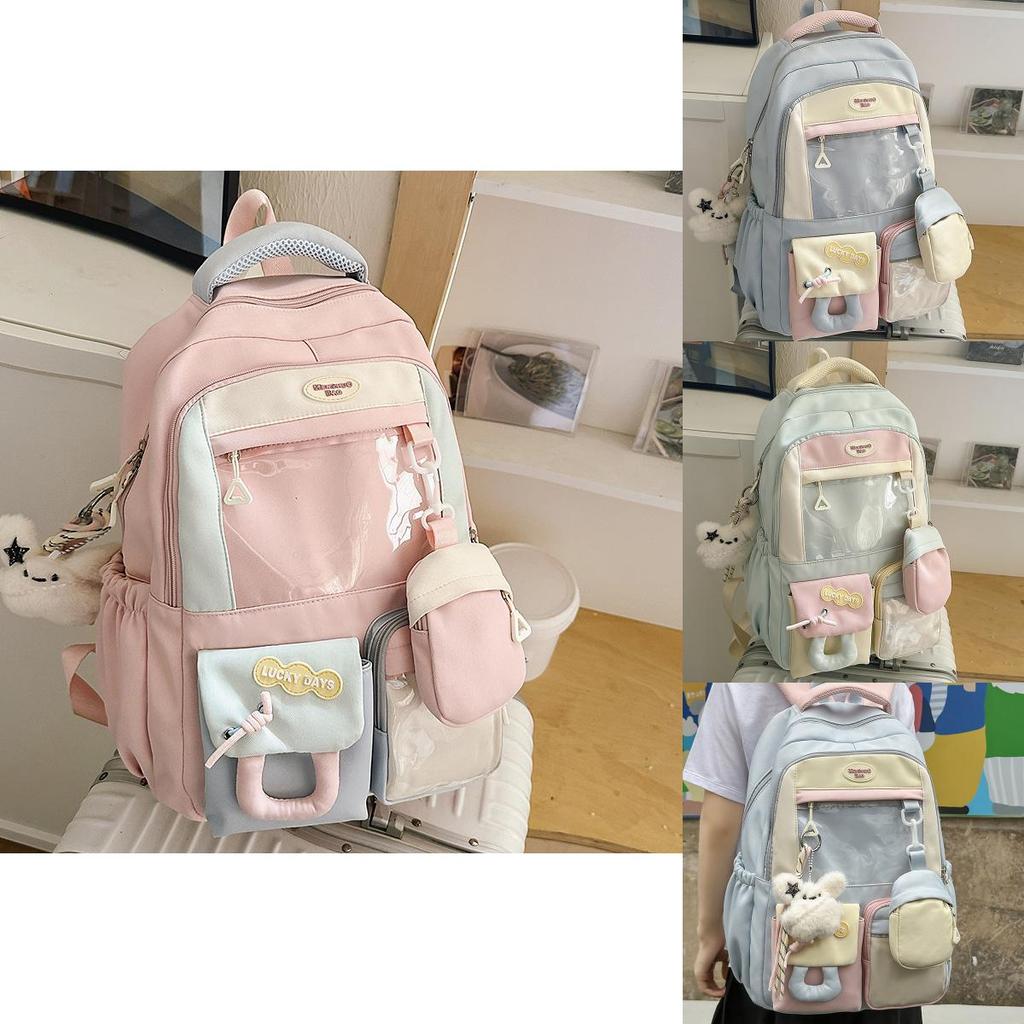 Nylon Girls Backpack With Geometric Pattern Large Capacity For School And Daily Use