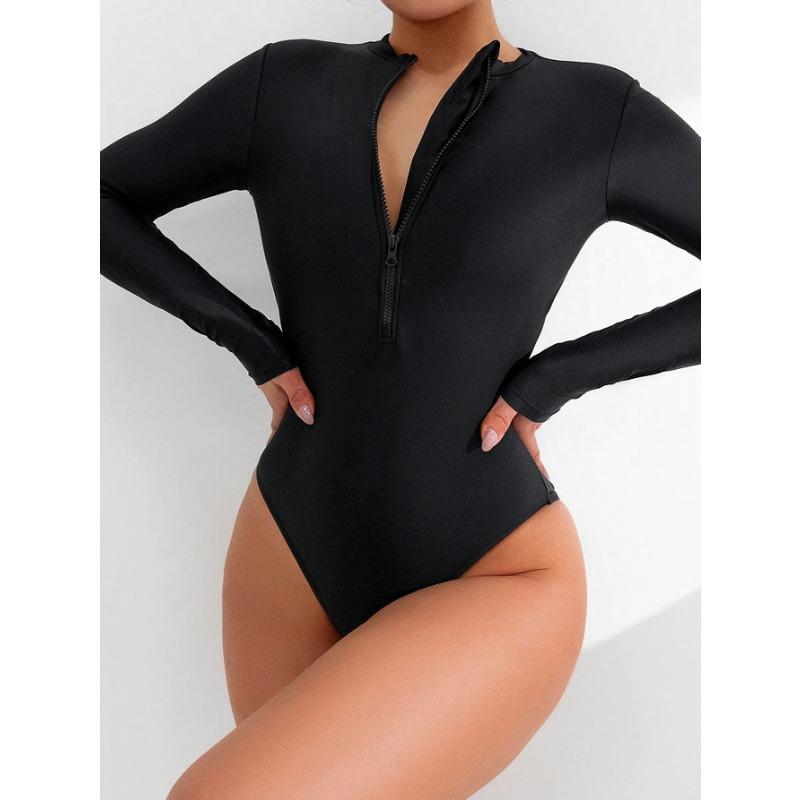 

one-piece swimsuit bikini surfing must have a convenient chest zipper S чорний