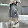 Tween Boy Casual Denim Shorts for Summer Kids Vintage Capris Denim Pants Teens Child Loose Style Knee Length Jeans 5-14Y