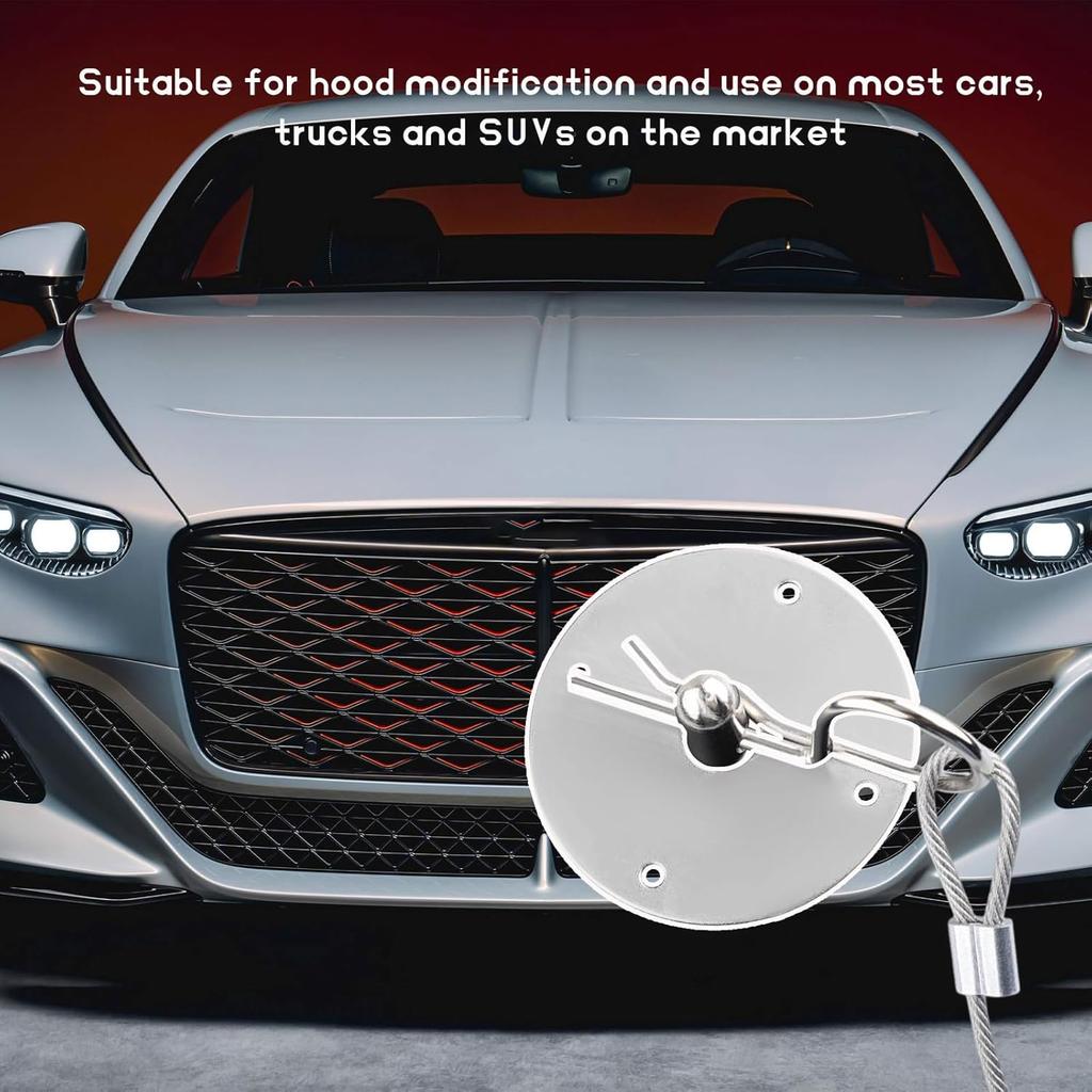 2 PCS Stainless Steel Car Hood P Kit, Quick Release Hood Cover Pin Lock Appearance Kit With Racing Lanyard, Universal Engine Bumper Bonnet Pin For