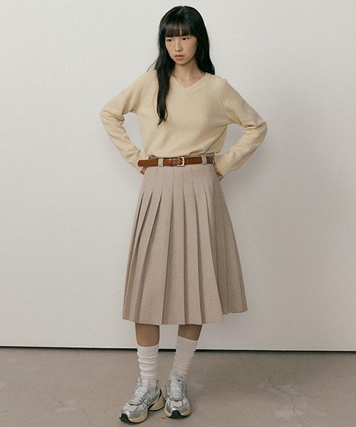 Lingseoul Lambswool V-Neck Knit-Yellowbeige