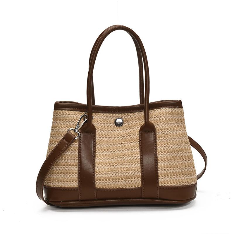 Woven Bag Women's Large Capacity 2025 New Trendy Beach Vacation Shoulder Bag Hand Carry Crossbody Bucket Bag Straw Bag