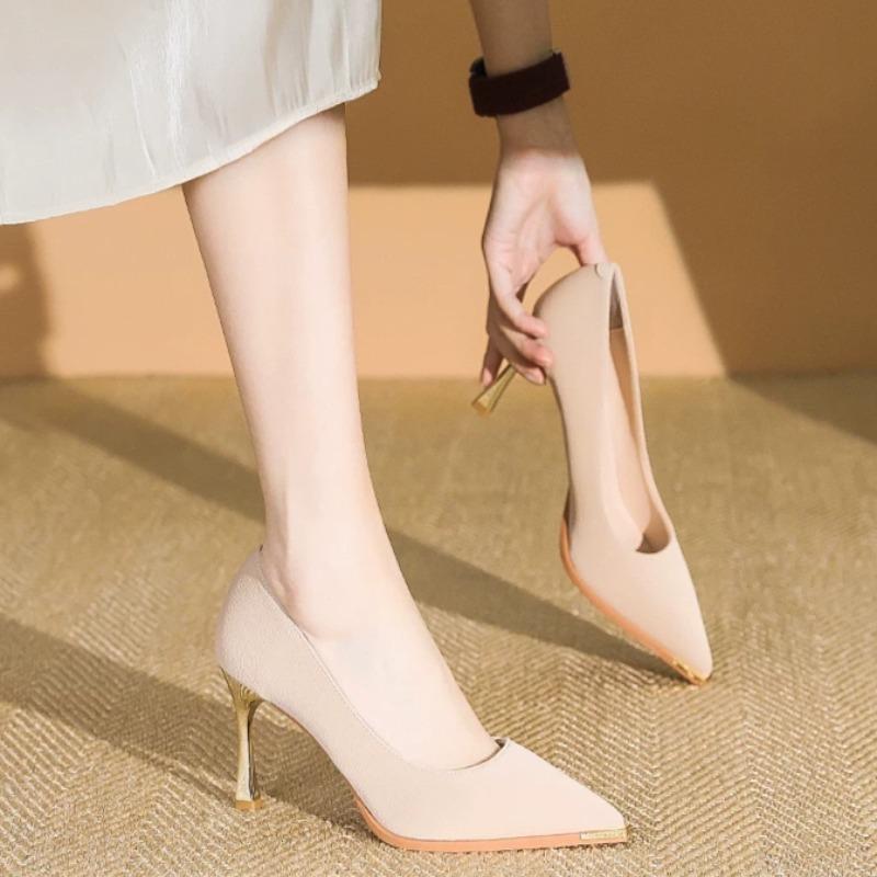 Metal Head Protection Thin Heel Single Shoes Autumn New Pointed Toe Shallow Cuff Foot Non-slip Wear-resistant High Heels