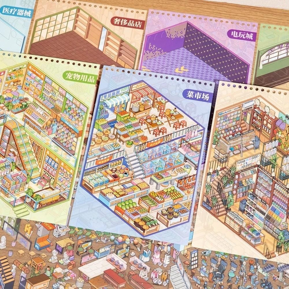 Large Size Grocery Scene Sticker Parking Lot Arcade Stacking Sticker Kids Gifts