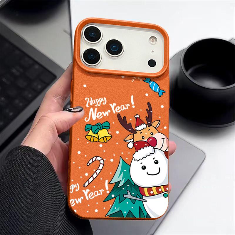 Christmas Deer Pattern Phone Case For iPhone Air 17 16 Pro Max 15 14 13 12 Pro Max 11 16e Shockproof Soft Silicone Leather Texture Cover