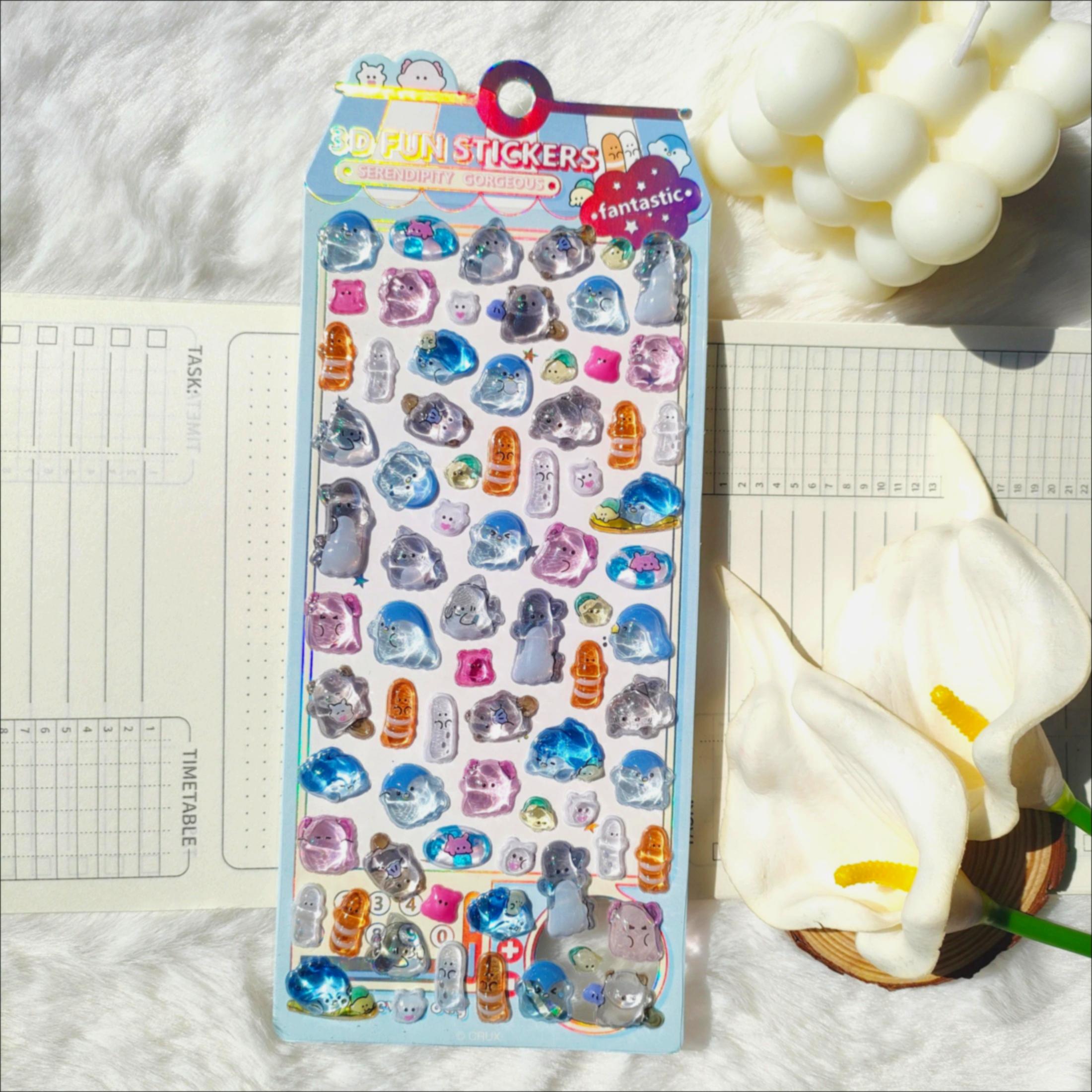 

High-value Adorable Tiny Ghosts Youyou Family 3D Stereoscopic Crystal Sticker Materials Decorative Stickers for Kids Stationery