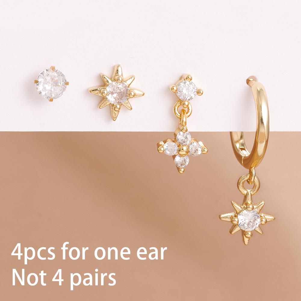 New Arrival Stainless Steel Crystal Zirconia Star Earrings Set For Women Girls Teens Temperament Stud Earrings Lady Jewelry Gift