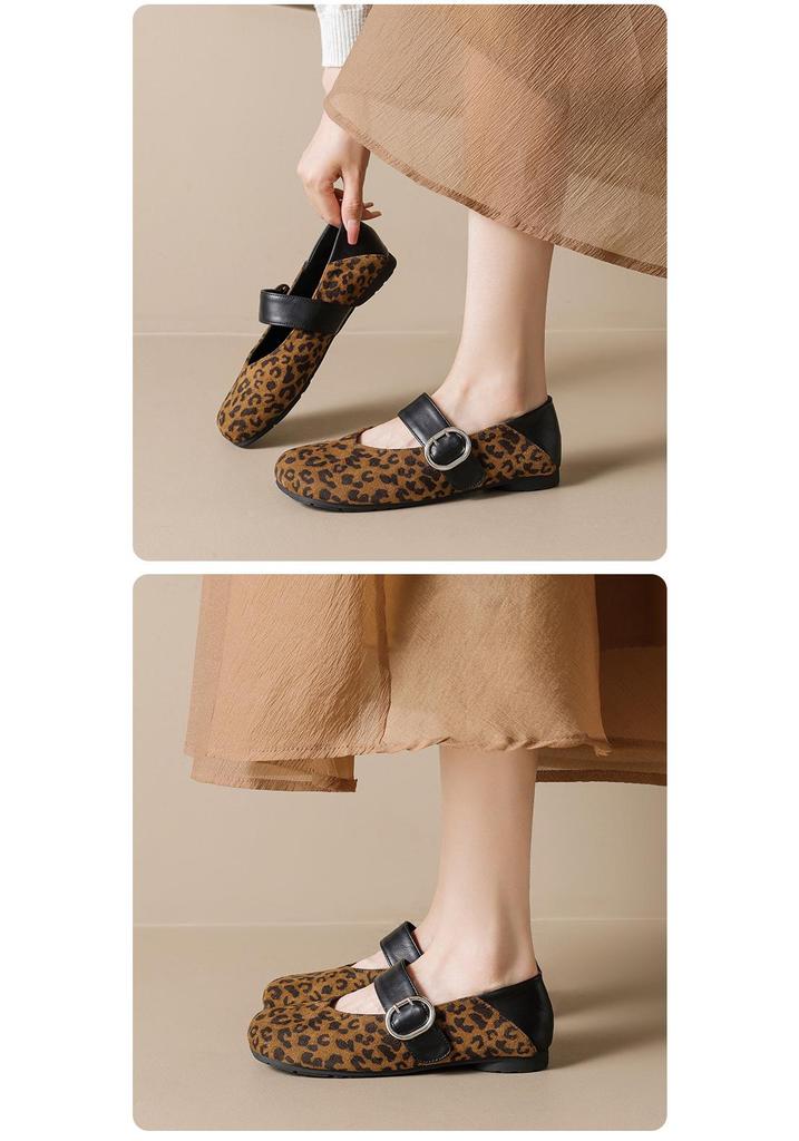 Wei Wei Retro Leopard Print Mary Jane Flats for Women