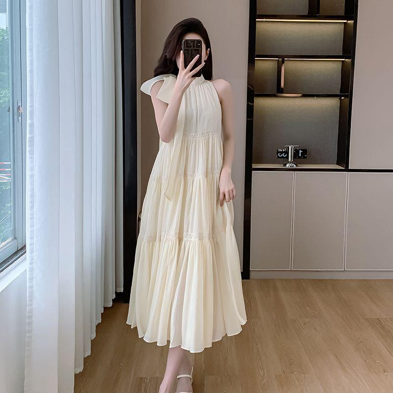 Gentle Fairy Mid-length Halterneck Tencel Dress - Women s Summer Vacation Style S абрикосовый