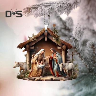 Weihnachtsanhänger, Ornament, Anhänger mit Gebetsszene und Jesus-Familie, leuchtend farbiger Anhänger mit religiösem Symbol für Zuhause und Auto