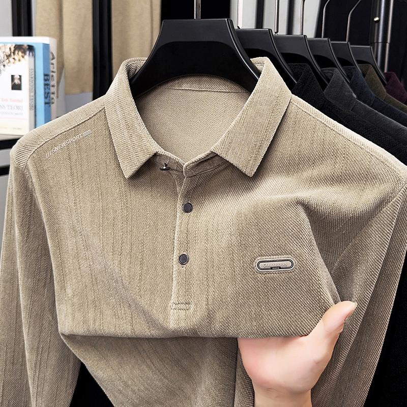 

Men S Long Sleeved T-Shirt, Spring And Autumn Double-Sided Velvet T-Shirt, Trendy Lapel Casual T-Shirt, Dad S Men S Base Shirt 4XL