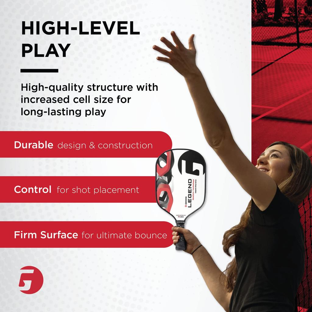GAMMA Legend NeuCore Pickleball Paddle with Honeycomb White Synthetic Fiberglass USAPA Thick Large Cell Premium Pickleball Equipment Grip, Surface,