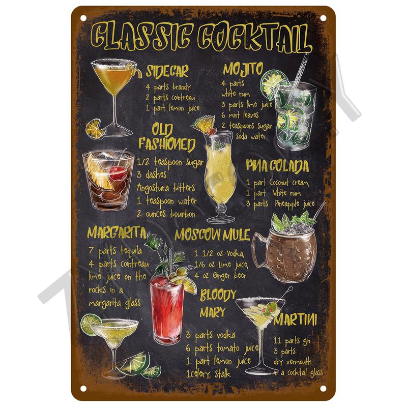 Vintage Posters Cocktail Tin Sign Plaque Metal Sign Plate Decoration Wall Art Home Decor For Bar Pub Club Man Cave Iron Painting