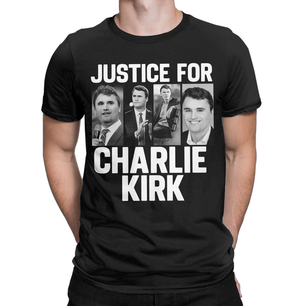 Justice For Charlie Kirk T Shirt for Men Cotton Fun T-Shirts Crewneck Tees Short Sleeve Clothes 4XL 5XL 6XL