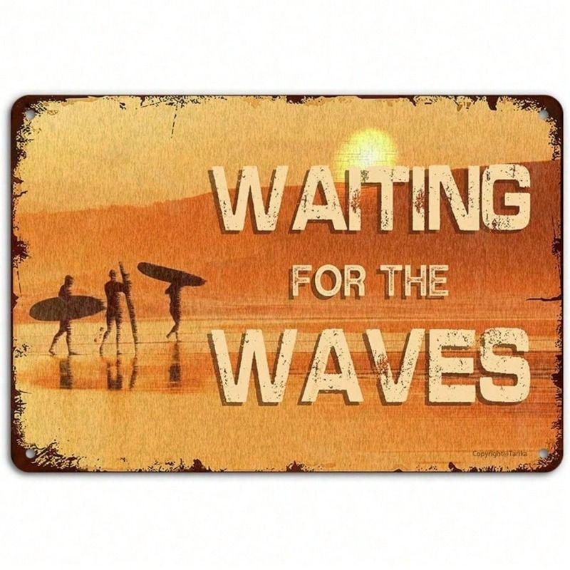 

Tin Sign Wall Art Vintage Waves Retro Metal Poster for Home Bar Garage Decor