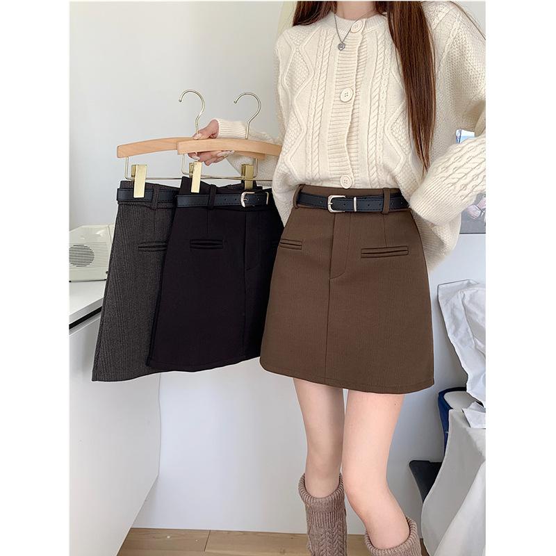 Retro Woolen Skirt Women's Autumn and Winter High Waist Temperament Skirt Short Skirt