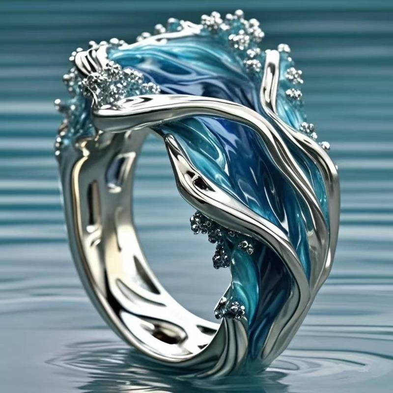 Wave Ring Ocean Series Wave Resin Ring Women's Wave Open Ring