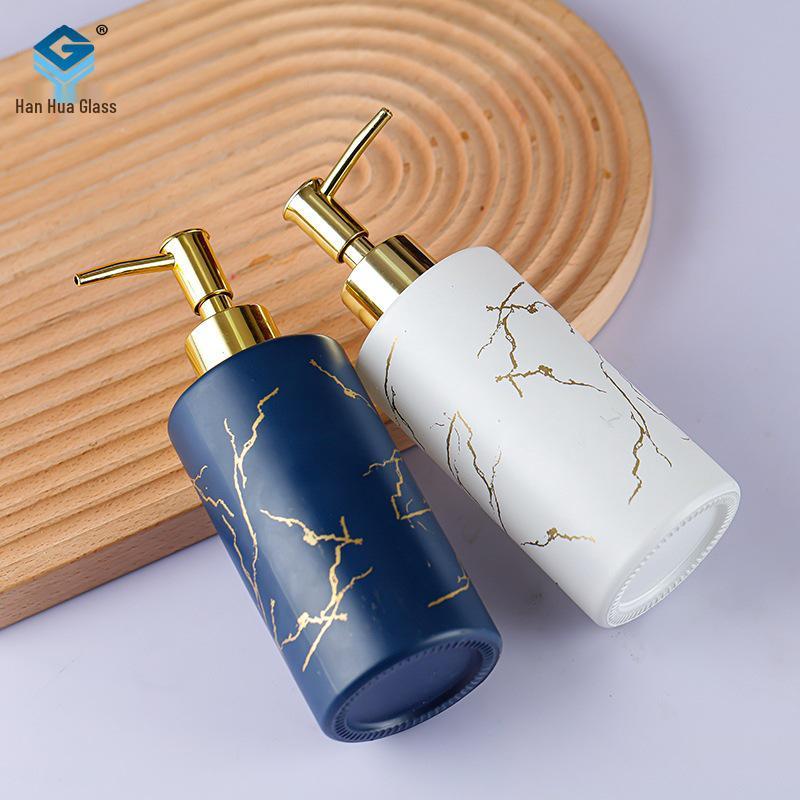 Marble Pattern Glass Pump Bottle for Hand Sanitizer, Shampoo, and Shower Gel