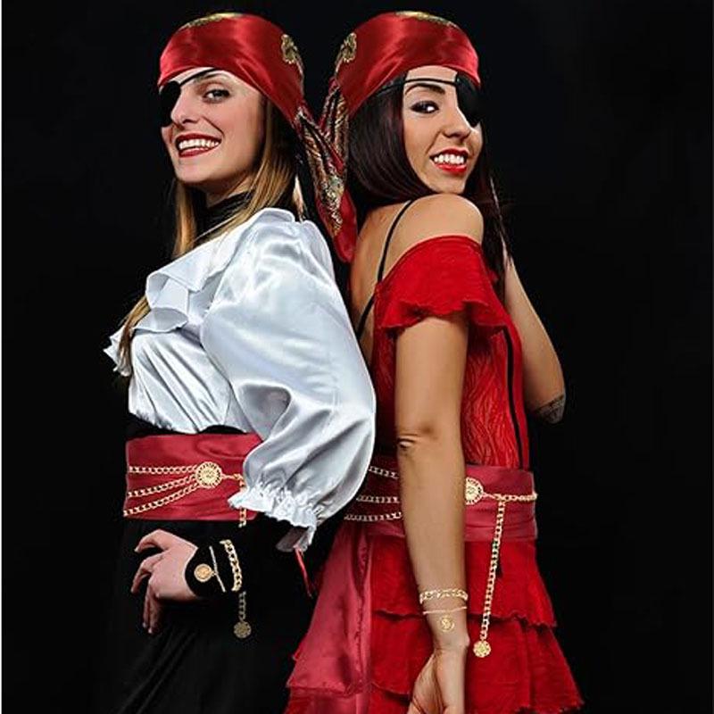 Pirate Costume Accessory Set: Headscarf, Belt, Necklace & Bracelet for Halloween Dance Party Cosplay