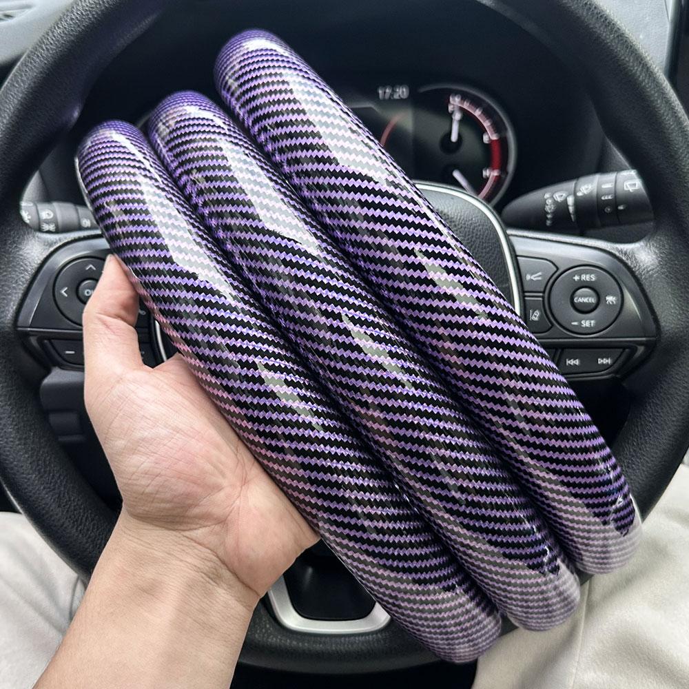 1Pair  Laser Carbon Fiber Silicone Car Steering Wheel Cover 1K Micro Fiber Leather PVC Wheel Booster Cover Non-Slip Universal
