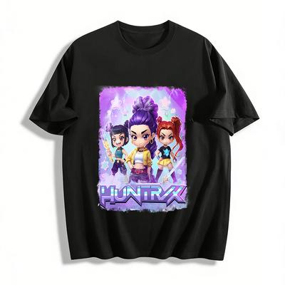 HUNTRIX Roztomilý potisk dívčí skupiny Ležérní topy Módní herní styl Volné pohodlí Unisex trička Tričko z čisté bavlny