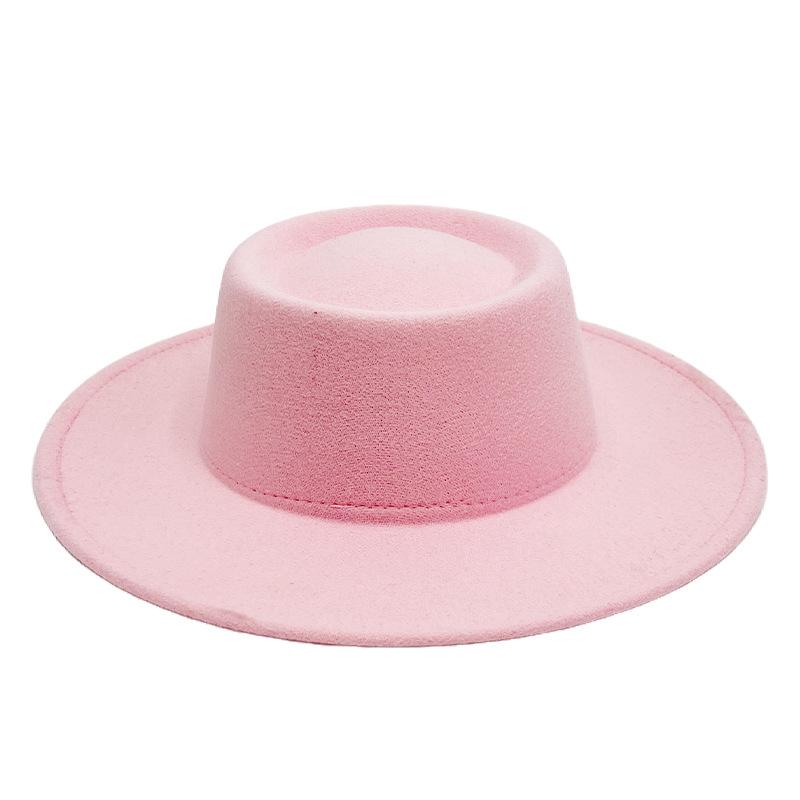 British style solid color big brim flat top top top hat French fashion jazz flat top woolen hat autumn and winter felt hat