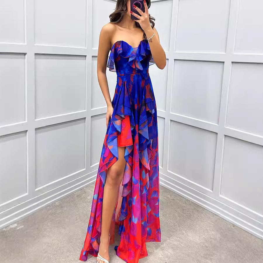 Women's New Party Mesh Tube Top Dress Casual Print