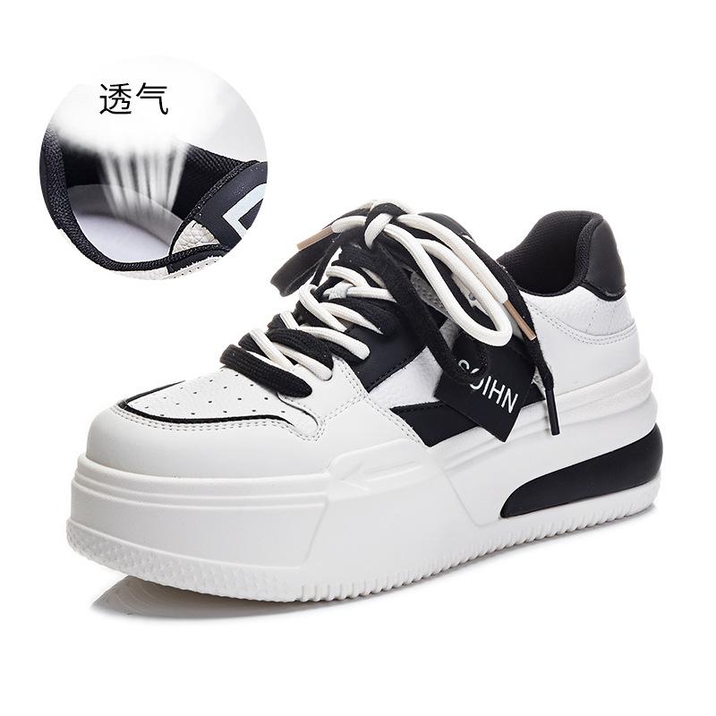 Leather Little White Shoes Women's 2025 Spring New Women's Round Head Thick Sole Heightening Board Shoes Women's Casual Versatile Women's Shoes Tide