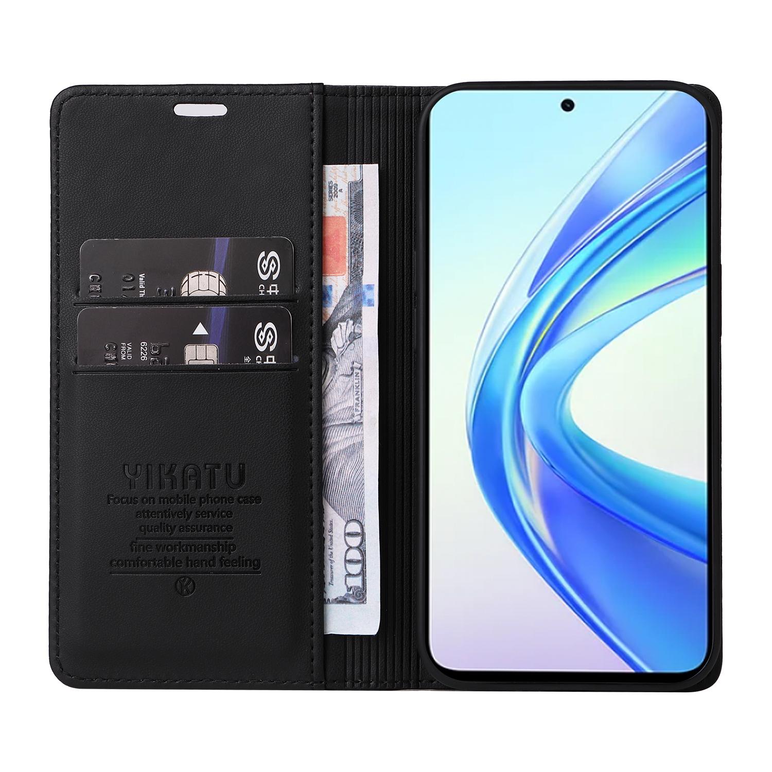 

YIKATU YK-001 For Honor X7b 4G/90 Smart Cell Phone Case Magnetic Closing PU Leather+TPU Cover Black