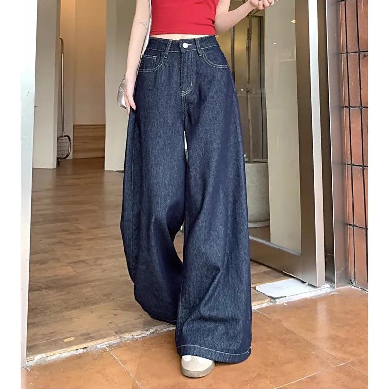 Women s Dark Blue High-Waisted Wide-Leg Retro Jeans - Summer 2025 Collection Medium темно-синий