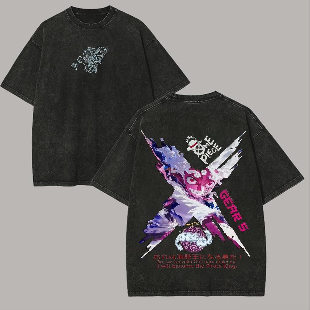 One Piece Graphic T Shirt Men Women Vintage Wash Cotton Short Sleeve Tee Summer Streetwear Casual Tops