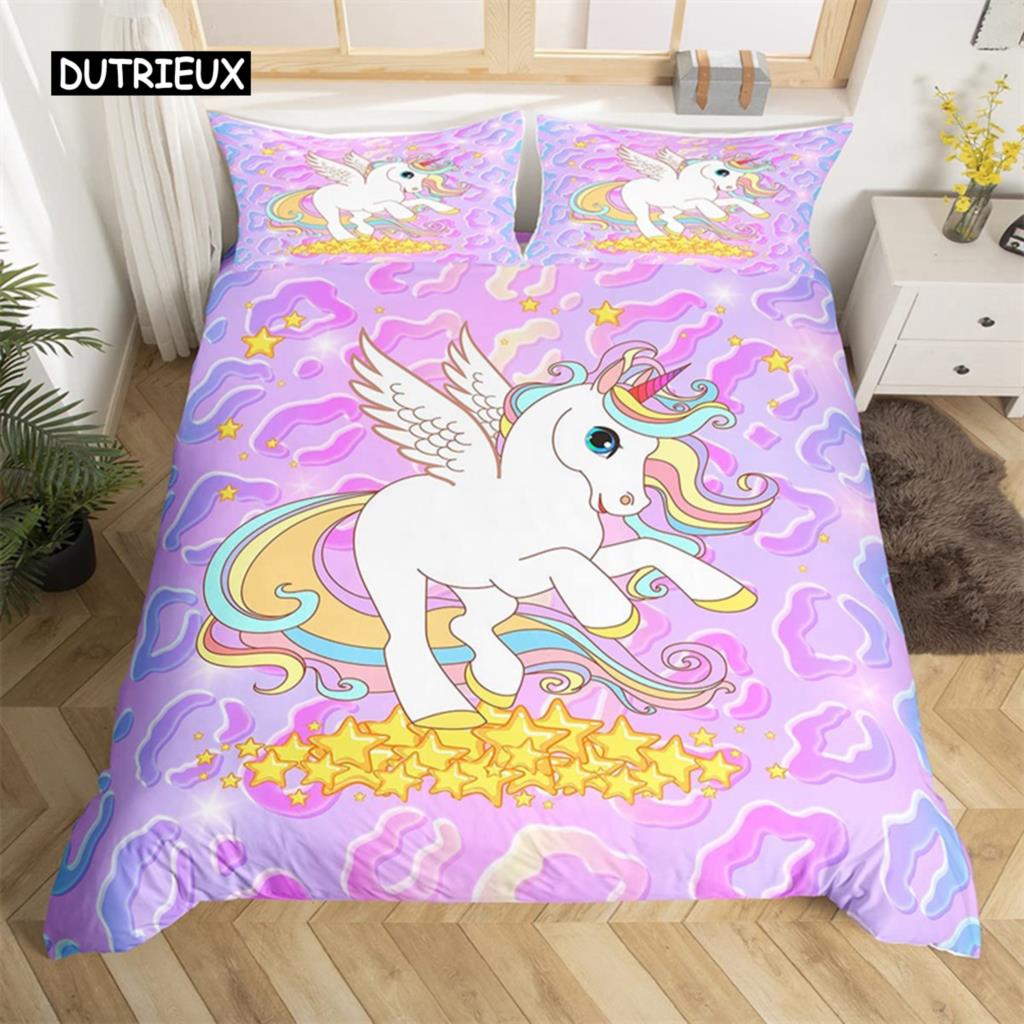 3D Unicorn Duvet Cover Cartoon Style Bedding Set Luxury Twin Full For Kids Boys Girls Microfiber Comforter Cover Home Textile