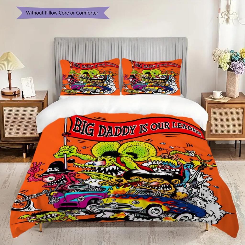 Rat Finks Wild Ride Three-piece set (1 * duvet cover + 2 * pillowcase, without core) 2D Flat Soft and comfortable Duvet cover and pillowcase